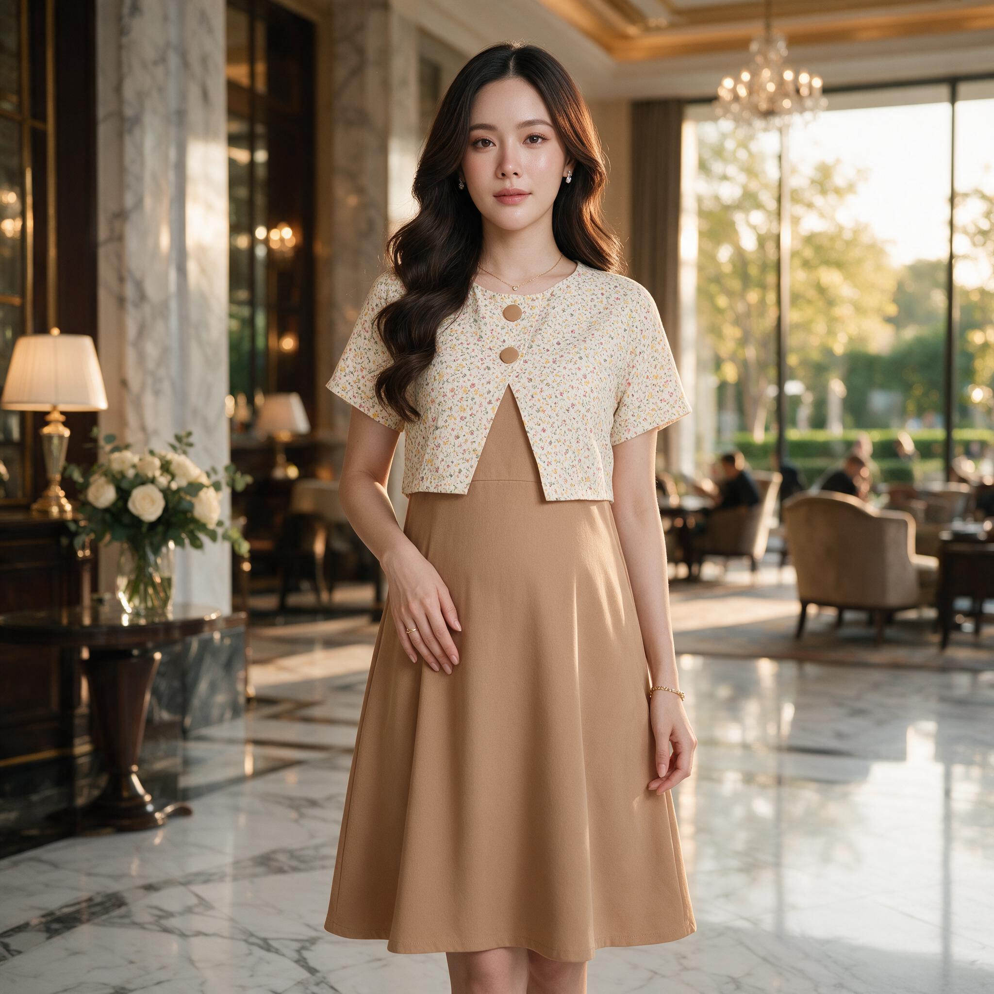 A070( รุ่นขายดี) ชุดคลุมท้องให้นม ใส่ทำงาน แบรนด์ MamyAnn ♥ - ลุคพอร์ตเทรต