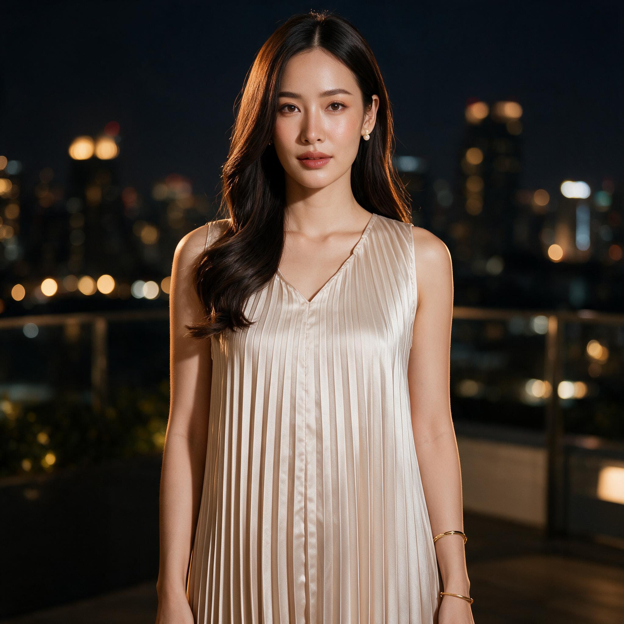 Mamong ชุดให้นม P1034 เดรสให้นมออกงานแขนกุดอัดพรีท - ลุคพอร์ตเทรต