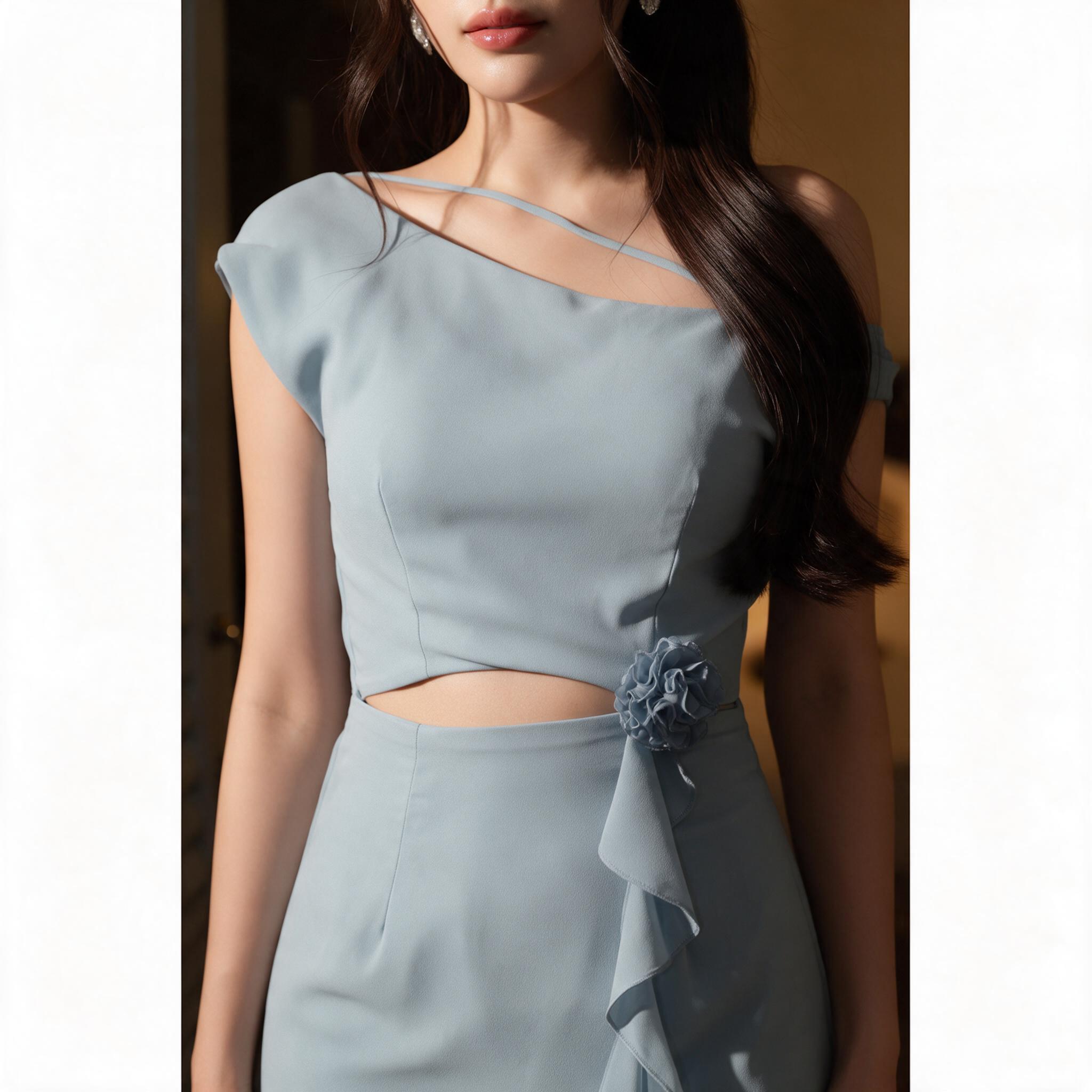 𝐂𝐥𝐚𝐫𝐚 𝐌𝐚𝐱𝐢 𝐃𝐫𝐞𝐬𝐬 (พร้อมส่ง)ชุดไปงานแต่ง - รายละเอียดผ้าและงานตัดเย็บ