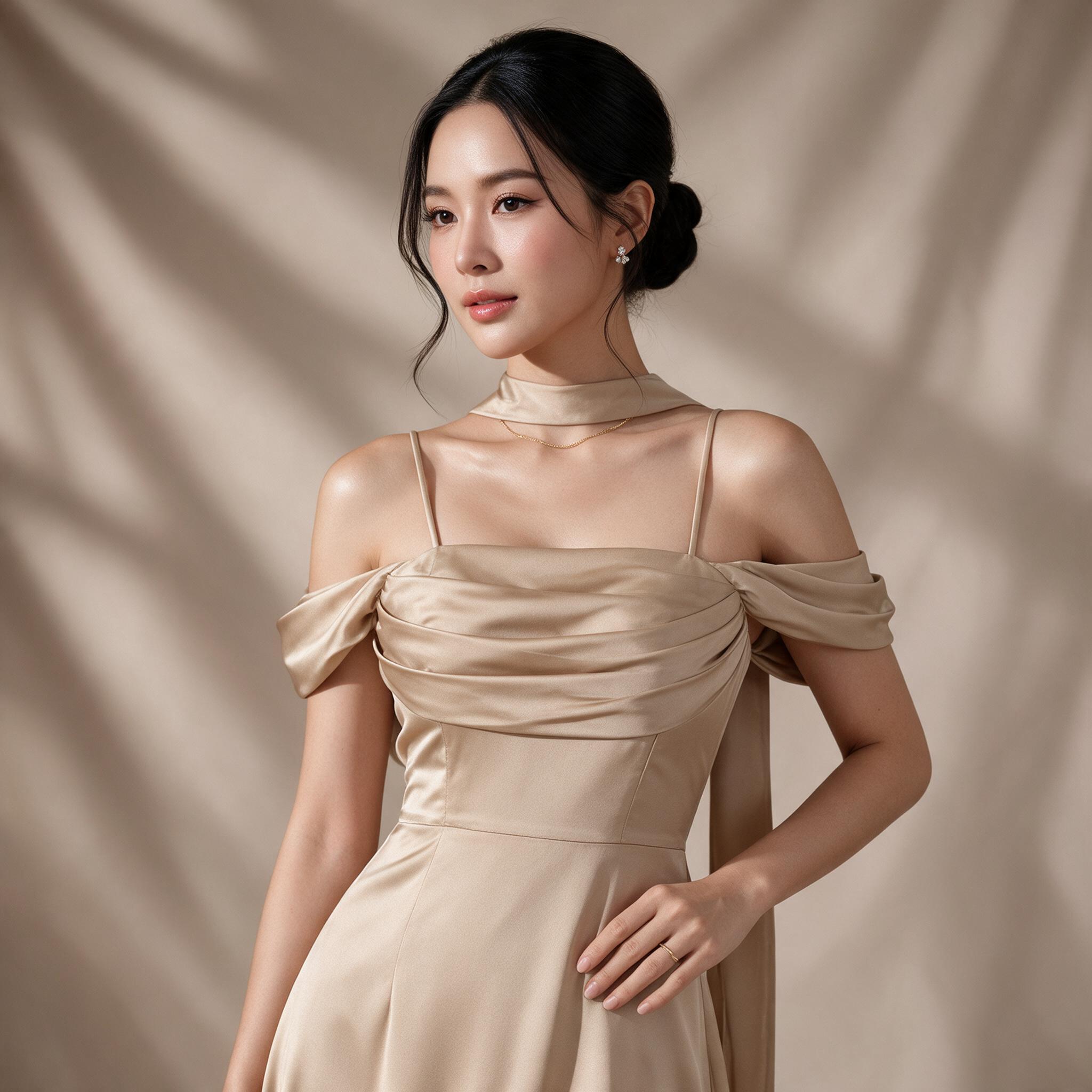ชุดเพื่อนเจ้าสาว ชุดเดรสออกงานสาวอวบ MAYA G144 - รายละเอียดผ้าและงานตัดเย็บ