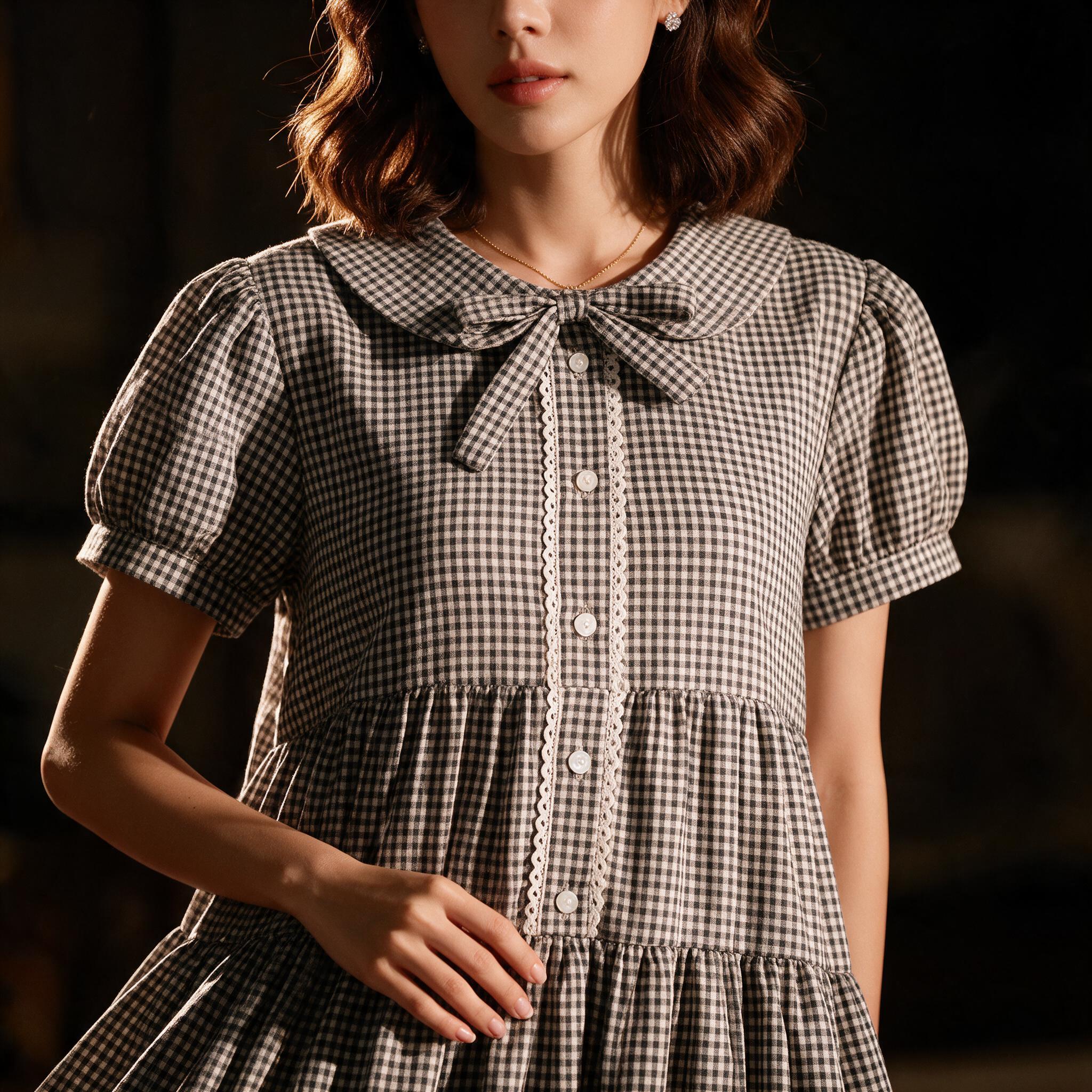 BABY GRACIE MAXI DRESS เดรสยาวลายสก็อต, ชุดเดรสคุณหนู, - รายละเอียดผ้าและงานตัดเย็บ