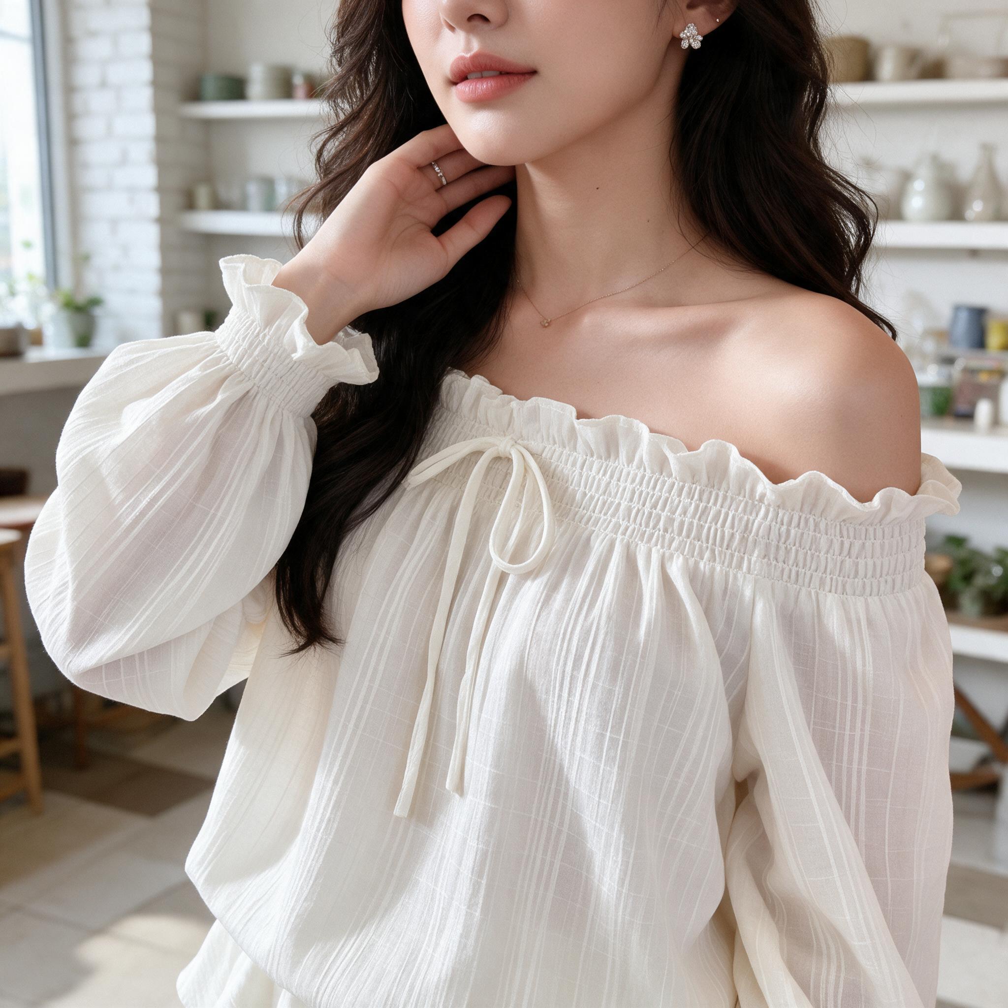 𝐂𝐇𝐀𝐑𝐌𝐈𝐍𝐆 𝐃𝐑𝐄𝐒𝐒 🫧🥨ชุดเดรสเสื้อปาดไหล่งานกระโปร - รายละเอียดผ้าและงานตัดเย็บ