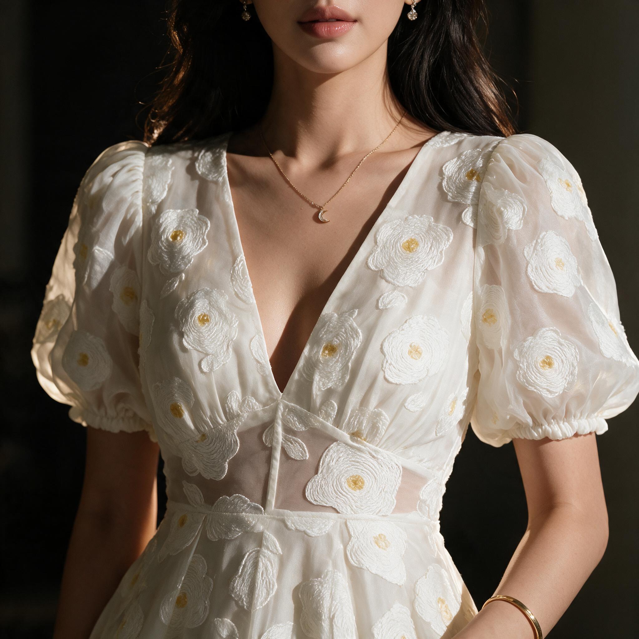 Nonita Flower dress ชุดมินิเดรส เดรสน่ารัก เดรสออกงาน - รายละเอียดผ้าและงานตัดเย็บ