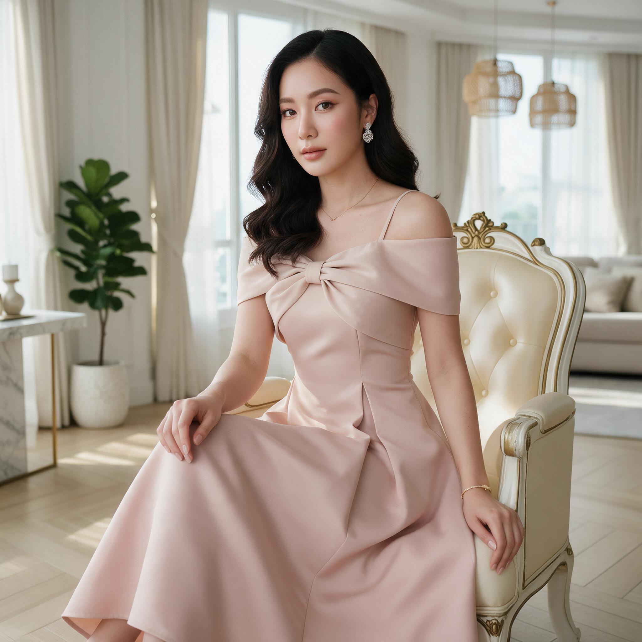 Dress เปิดบ่า โบว์อก กระโปรงบาน เรียบหรู ชุดไปงานแต่ง - ลุคใส่จริง
