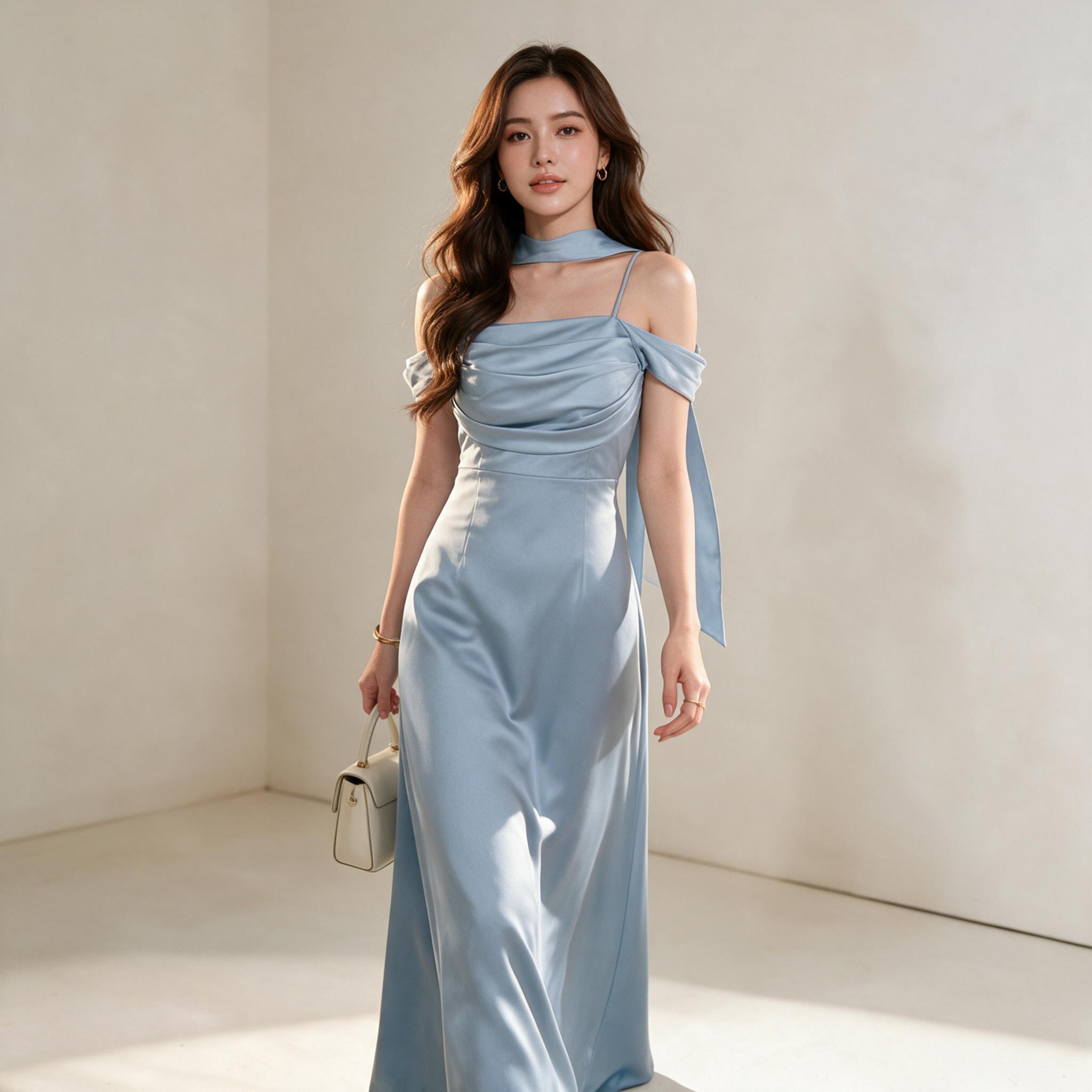 ชุดเพื่อนเจ้าสาว ชุดเดรสออกงานสาวอวบ MAYA G144 - ลุคใส่จริง