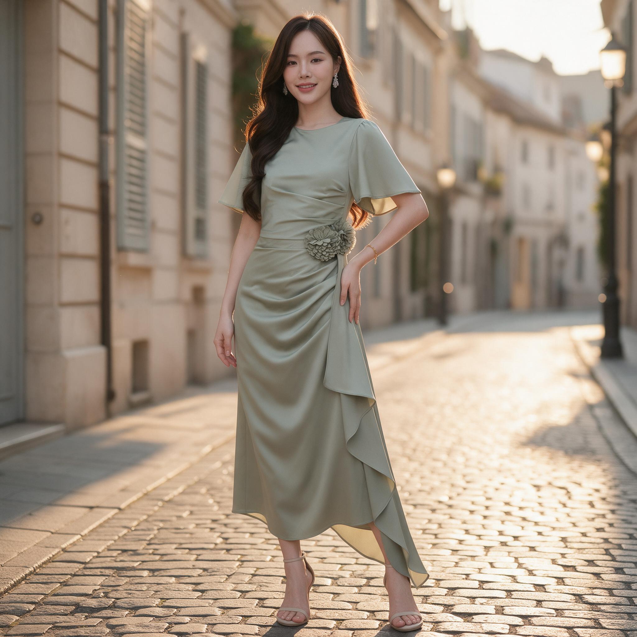 ชุดเดรสออกงานเครบซาติน-307 - ลุคใส่จริง