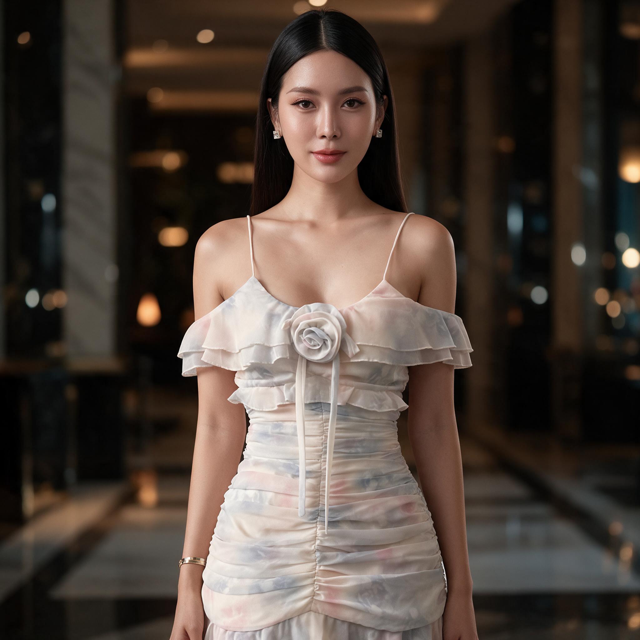ชุดเดรสผ้าชีฟอง : VG205 ชุดไปงานแต่ง ชุดราตรียาว ชุดออกเดท - ลุคพอร์ตเทรต