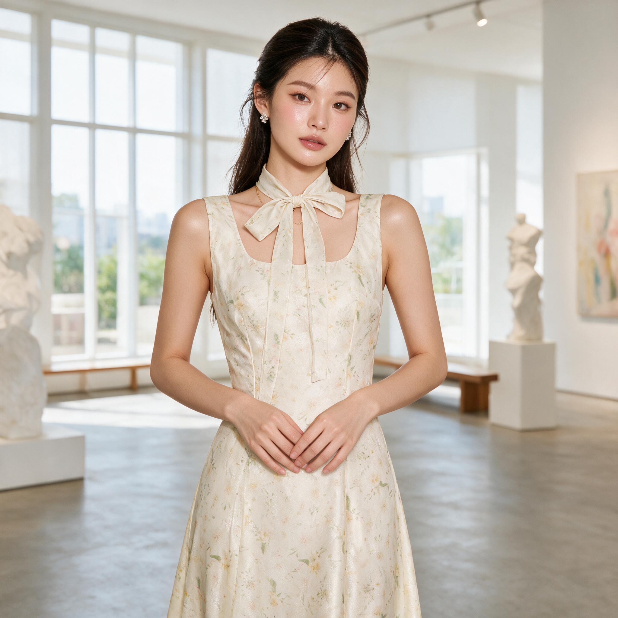 Kokiji - Camellia Dress (ชุดเดรสยาวสีครีมลายดอกไม้ - ลุคพอร์ตเทรต