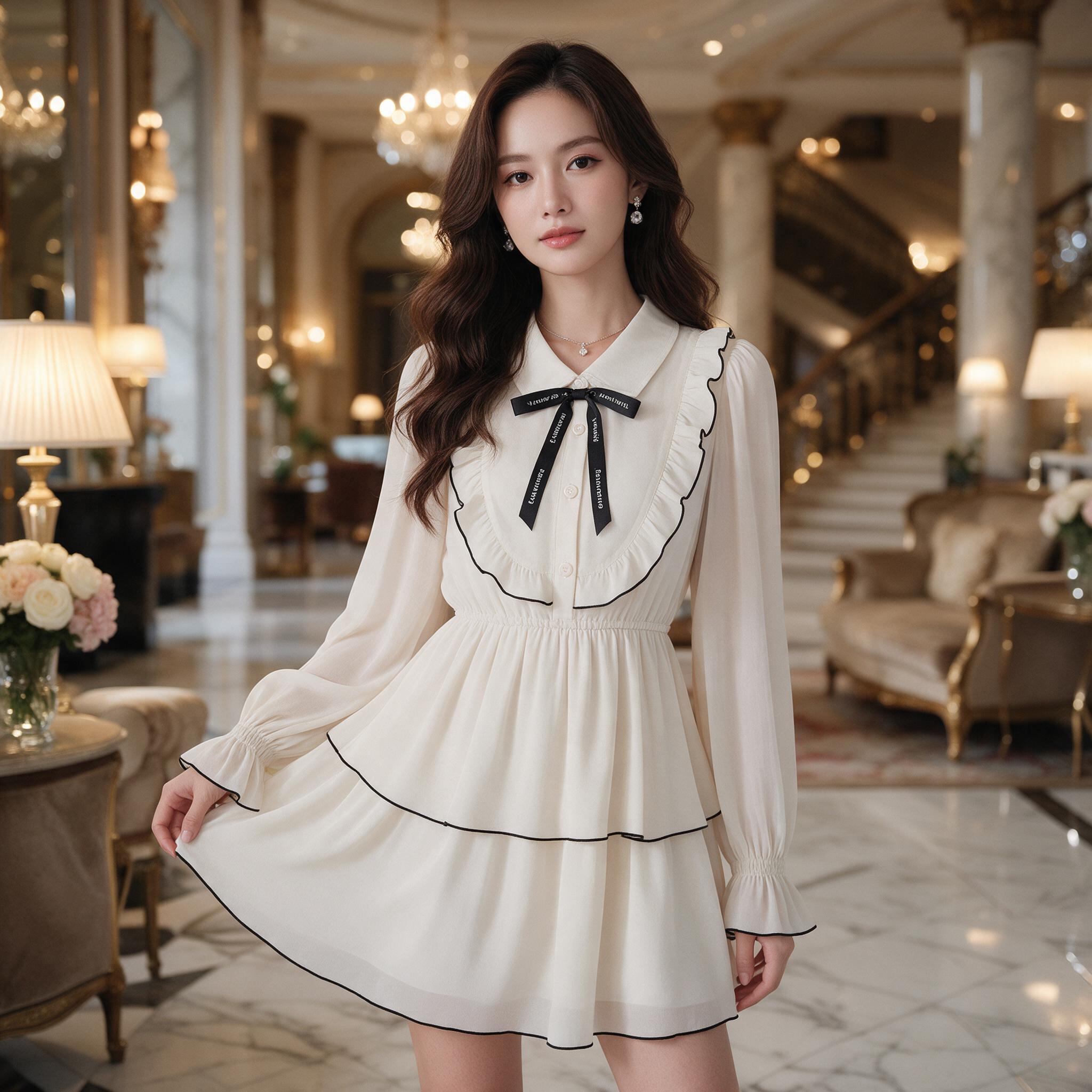 BELLO ROSIE MINI DRESS  เดรสสั้น ชุดออกงาน ดีเทลระบายรอบอก - ลุคพอร์ตเทรต