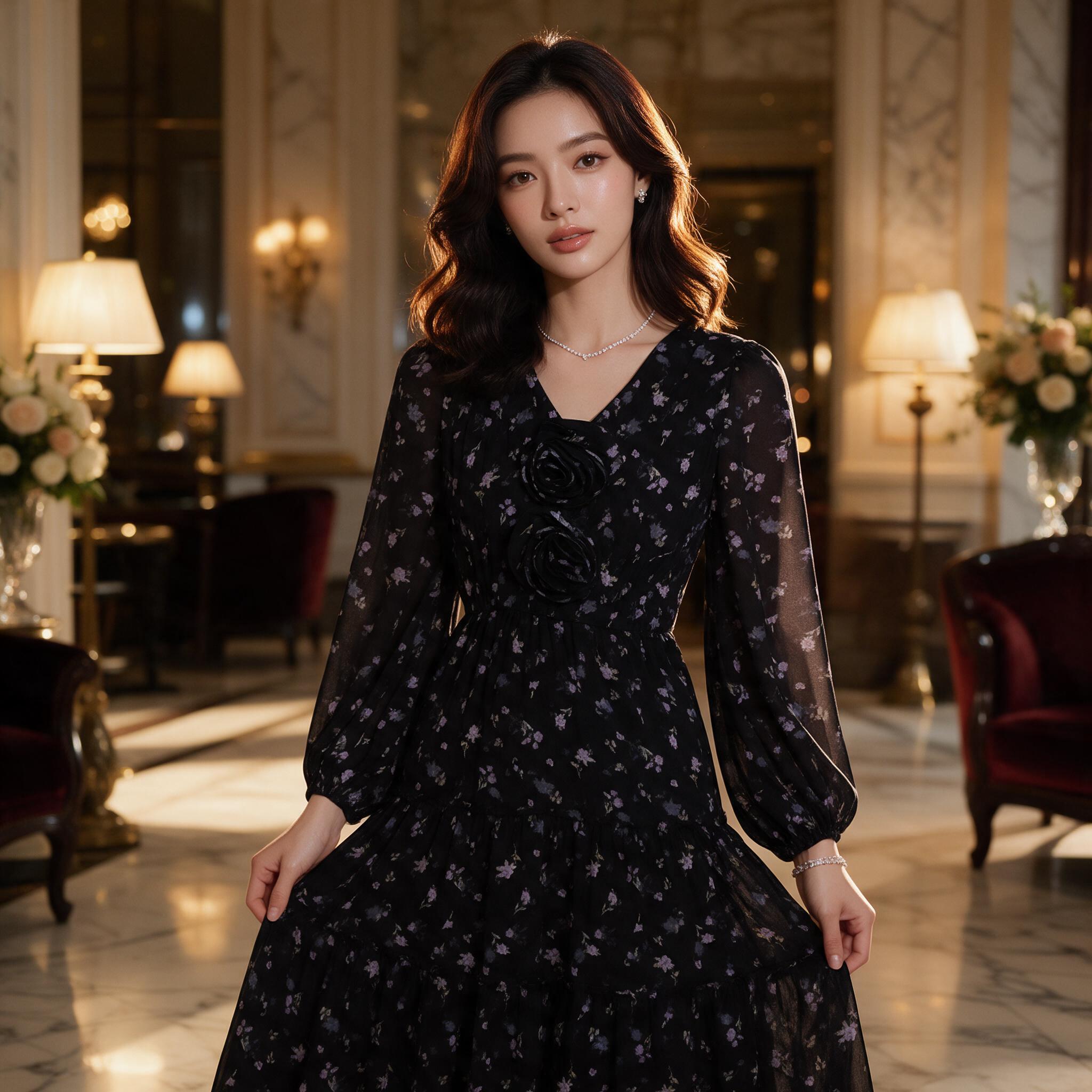 LADY ROMANCE MIDI DRESS เดรสยาวสุดคิวต์ เดรสออกงาน - ลุคพอร์ตเทรต