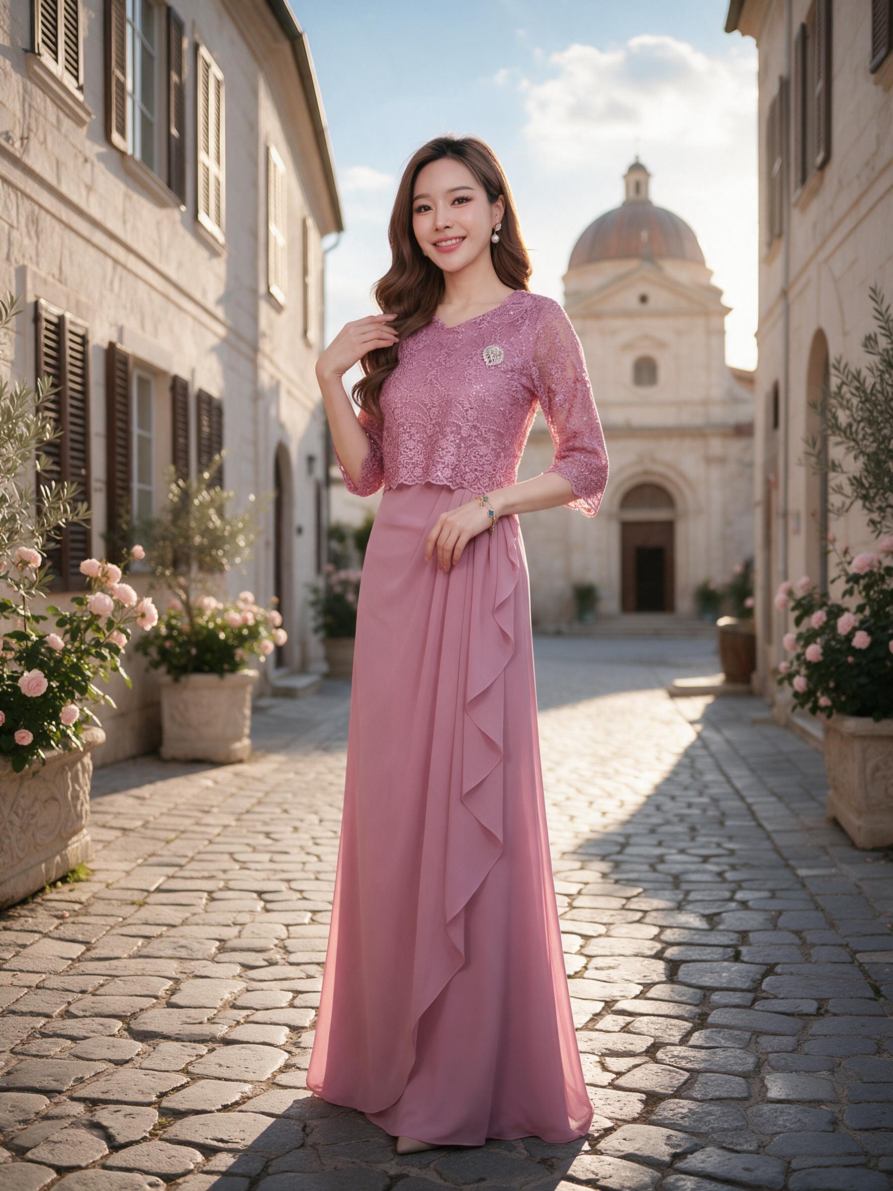 6375:ชุดเดรสออกงานตัวเสื้อลูกไม้พรีเมี่ยมกระโปรงแต่งผ้าชีฟอง