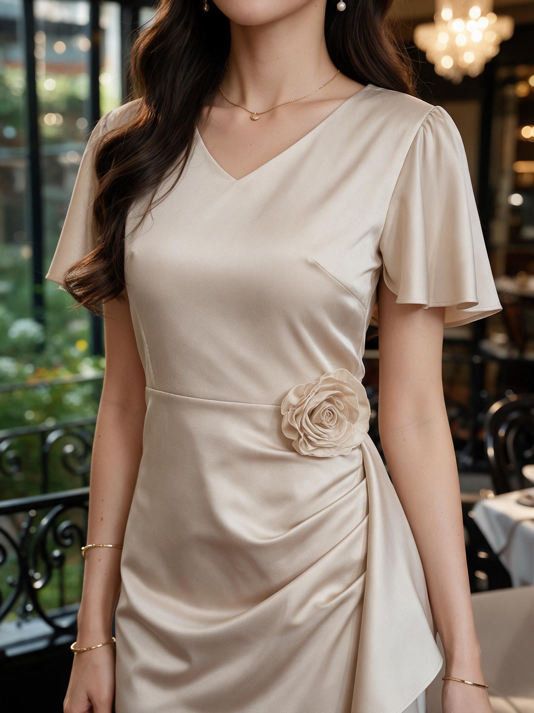 ชุดเดรสออกงาน ชุดสาวอวบไปงาน เดรสไปงานค่า s-3xl MAYA - รายละเอียดผ้าและงานตัดเย็บ