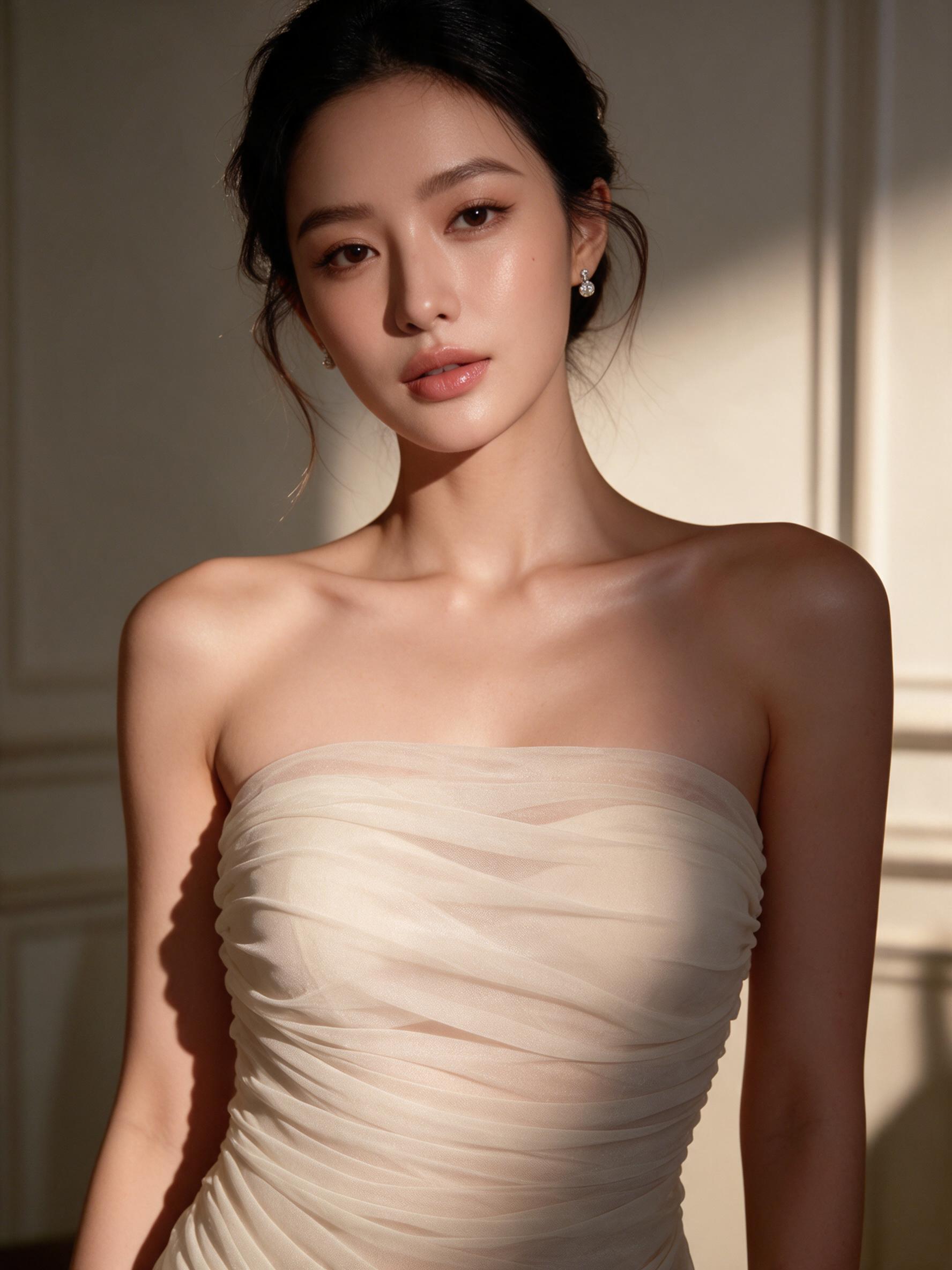 -เดรสยาว ผ้าตาข่ายรุ่นเกาะอกระบายชาย ชุดเดรสออกงาน - รายละเอียดผ้าและงานตัดเย็บ