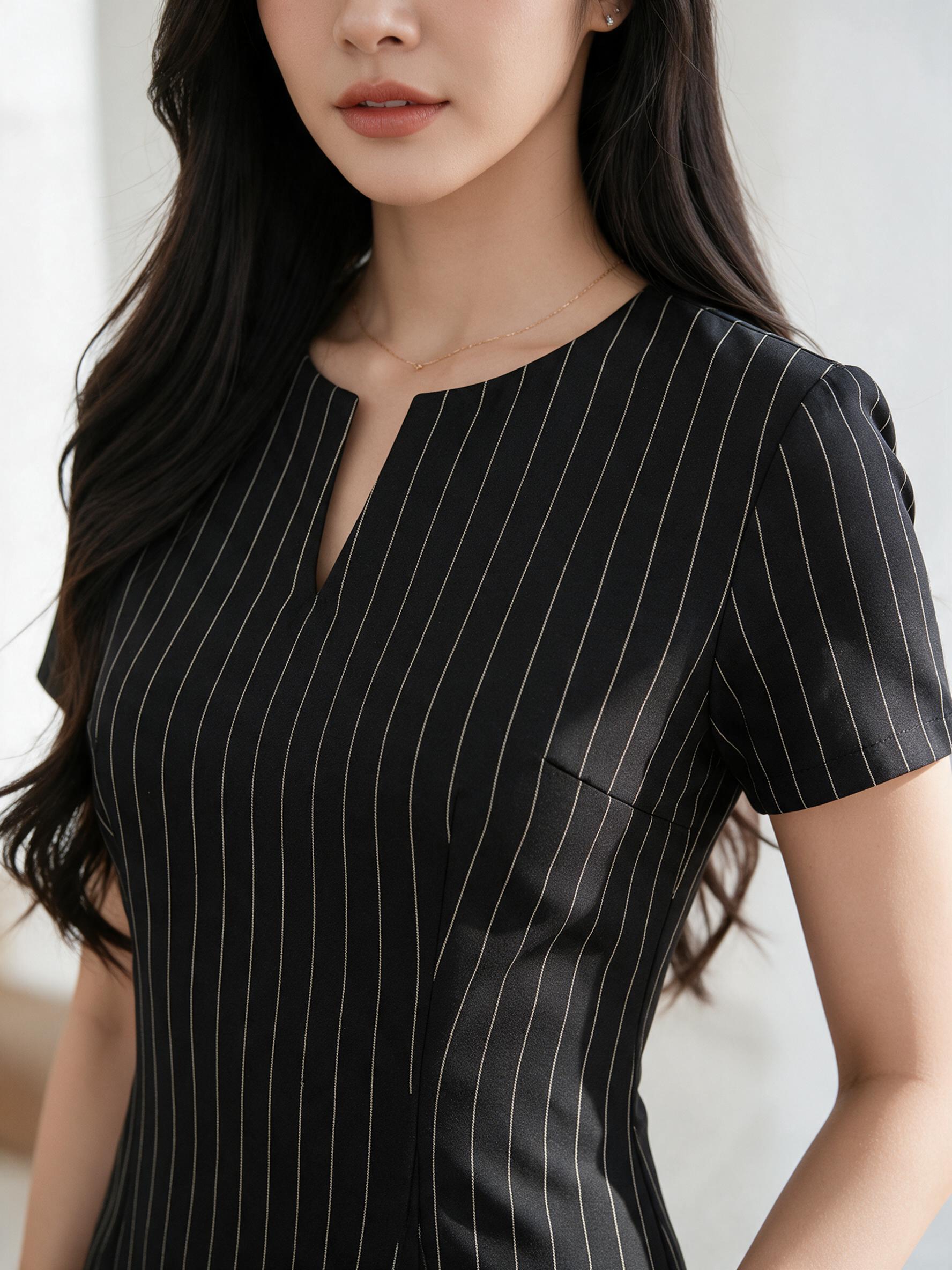 Basic me dress (ลายพิเศษ) - ชุดเดรสทำงาน ชุดทำงานผู้หญิง - รายละเอียดผ้าและงานตัดเย็บ