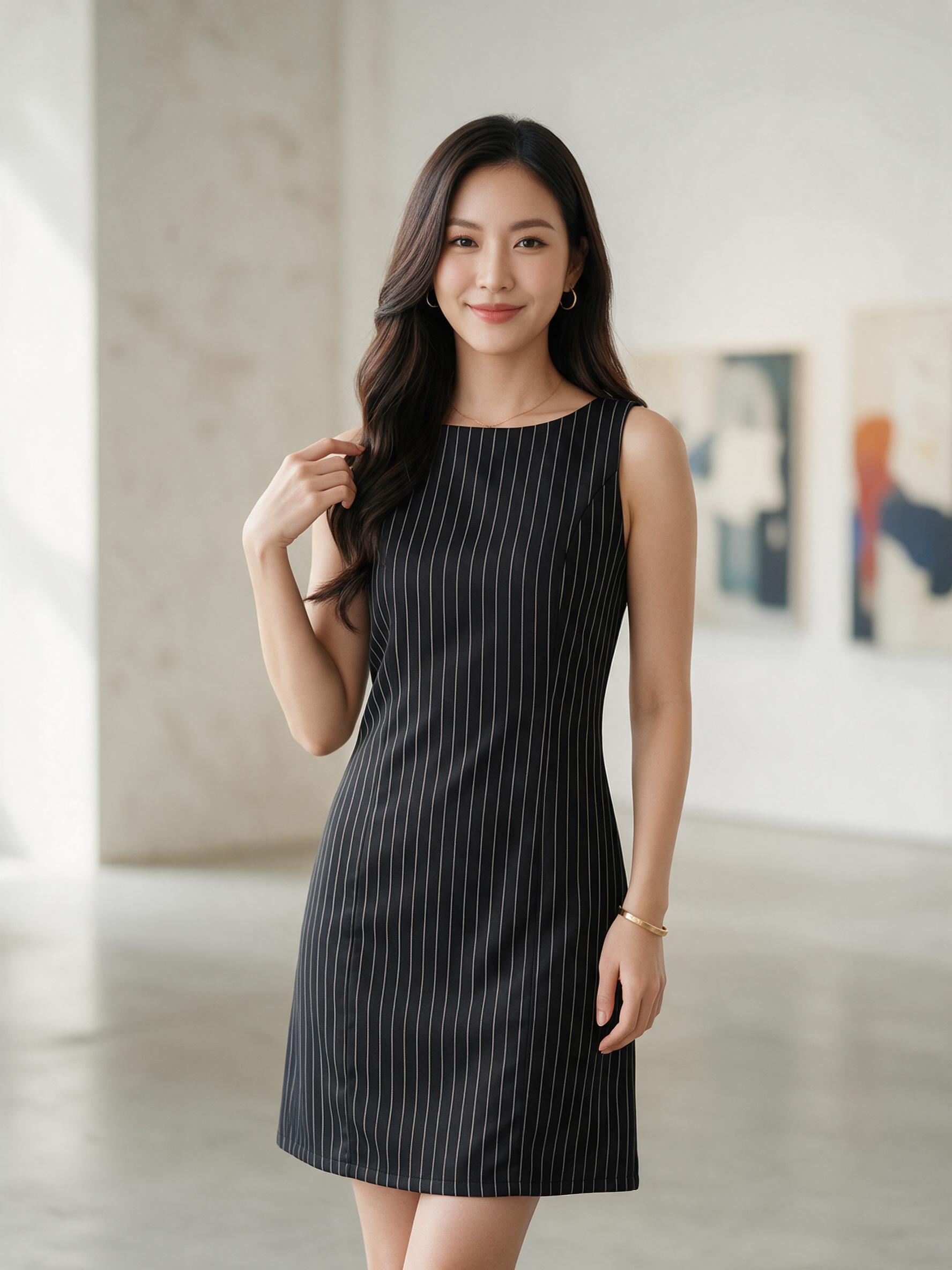 Koa dress - ชุดเดรสทำงาน ชุดทำงานผู้หญิง เดรสแขนกุด ผ้าทวีด - ลุคใส่จริง