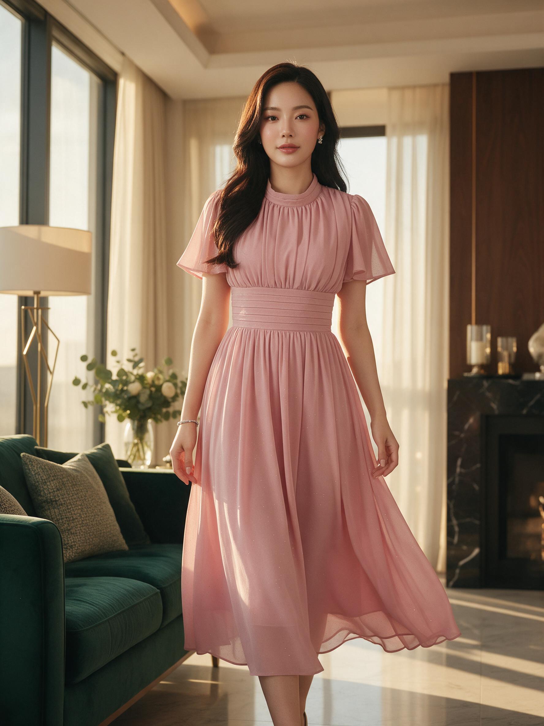 Dressglitterชีฟอง คอปีน ตีเกร็ดเอว กระโปรงบาน  ชุดไปงานแต่ง - ลุคใส่จริง