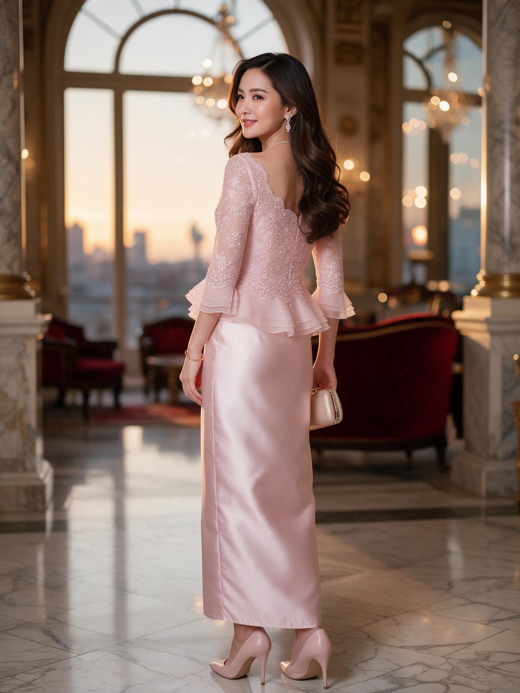 มี5สี M-4XL ชุดไทยประยุกต์ ออกงาน ไปงาน Set เสื้อลูกไม้ + - ลุคใส่จริง