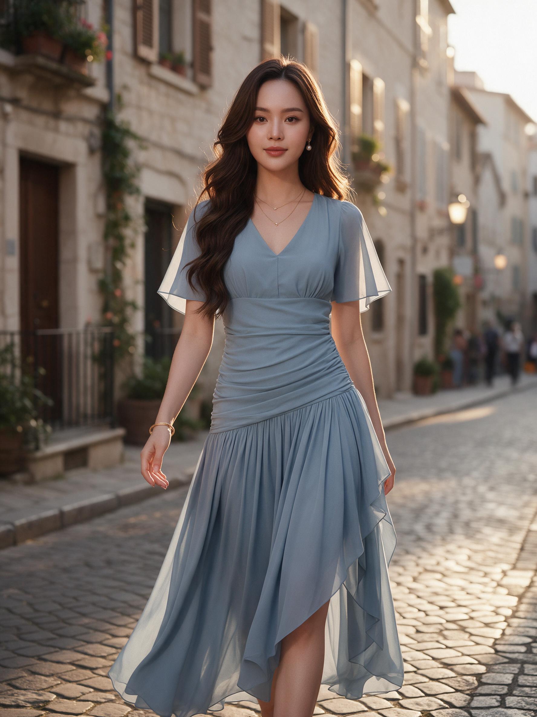 เดรสคอวีผ้าพริ้วๆๆ ผ้าชีฟองเกรดหนาสำหรับชุดไปงาน - ลุคใส่จริง