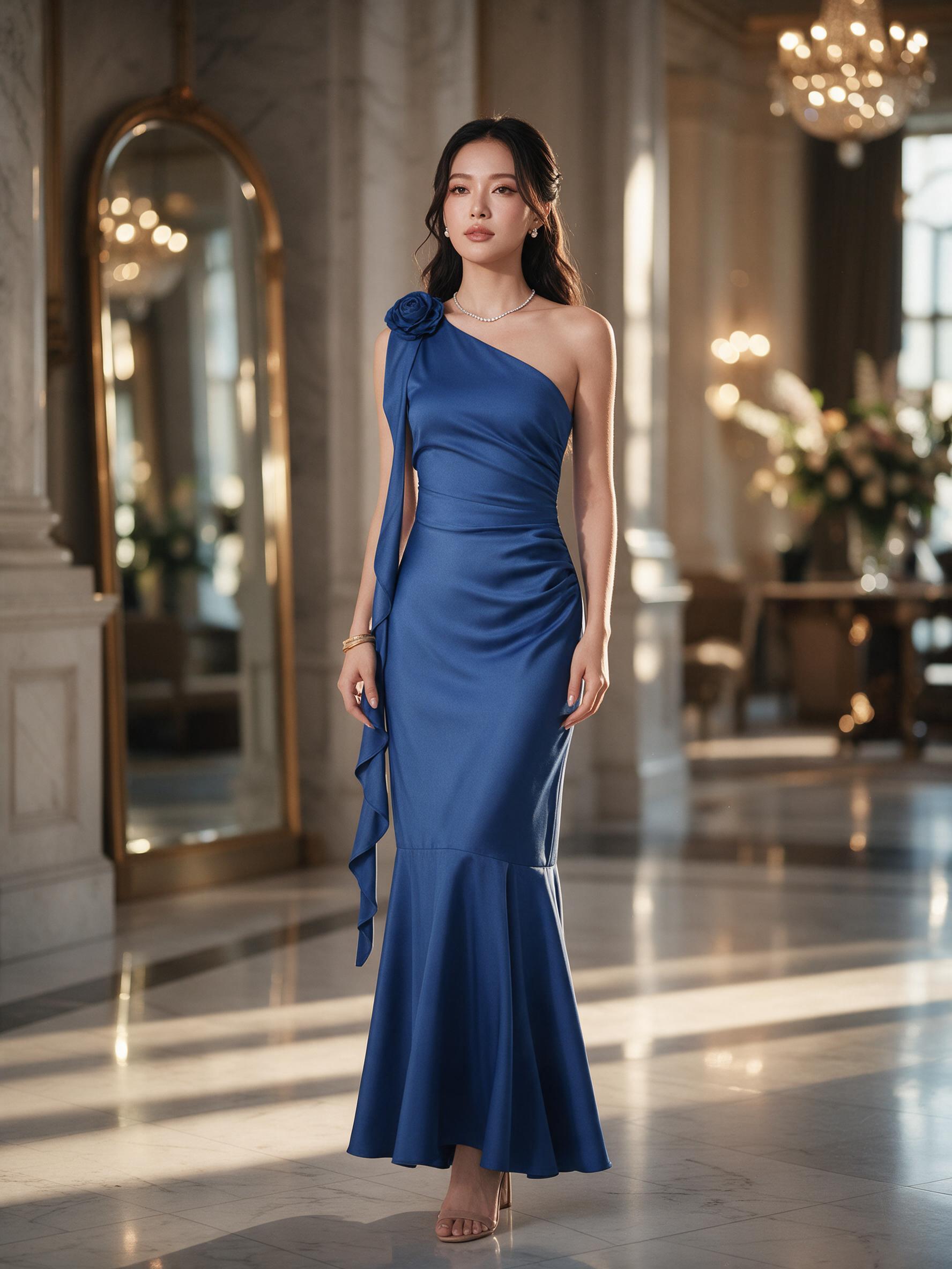 ชุดเพื่อนเจ้าสาว เดรสเบี่ยงข้างออกงานแต่งดอกไม้ MAYA - ลุคใส่จริง