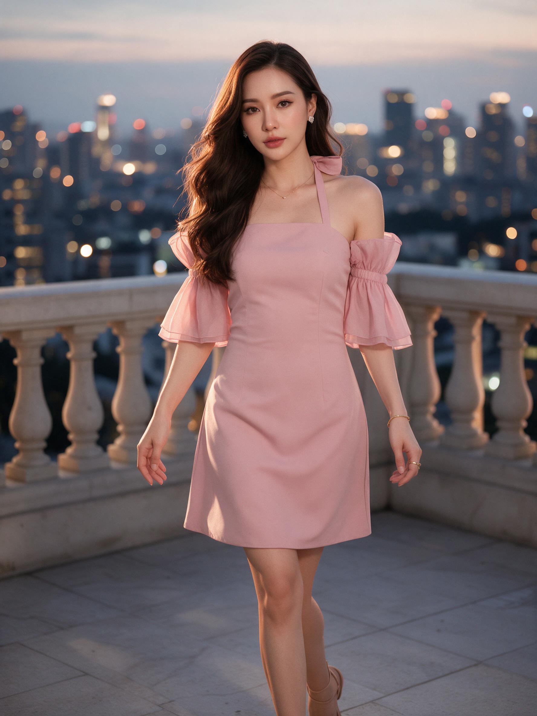 ชุดเดรสผูกคอ เดรสสั้นออกงาน แต่งระบายจั้มช่วงแขนออกงาน - ลุคใส่จริง