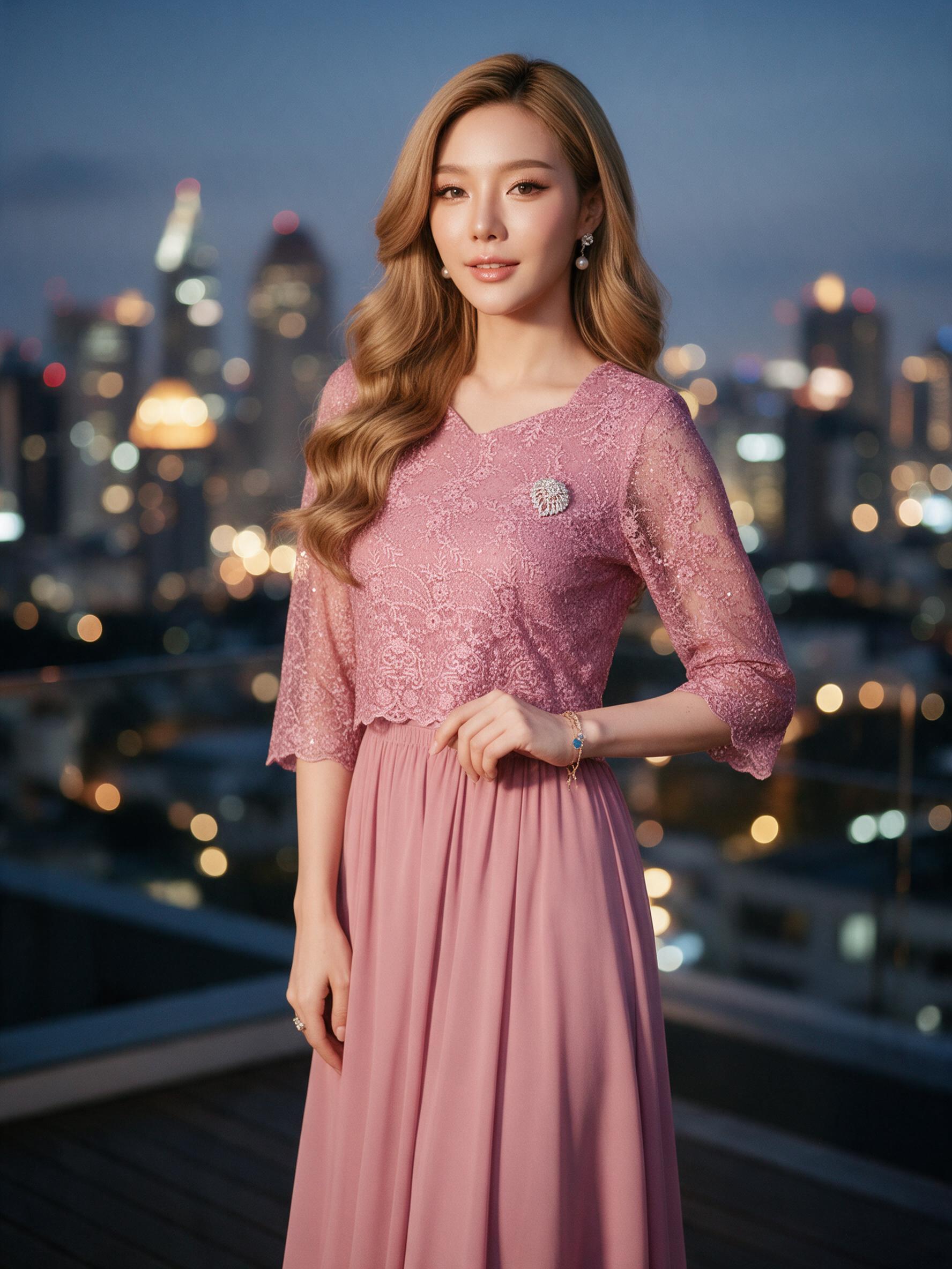 6375:ชุดเดรสออกงานตัวเสื้อลูกไม้พรีเมี่ยมกระโปรงแต่งผ้าชีฟอง - ลุคใส่จริง