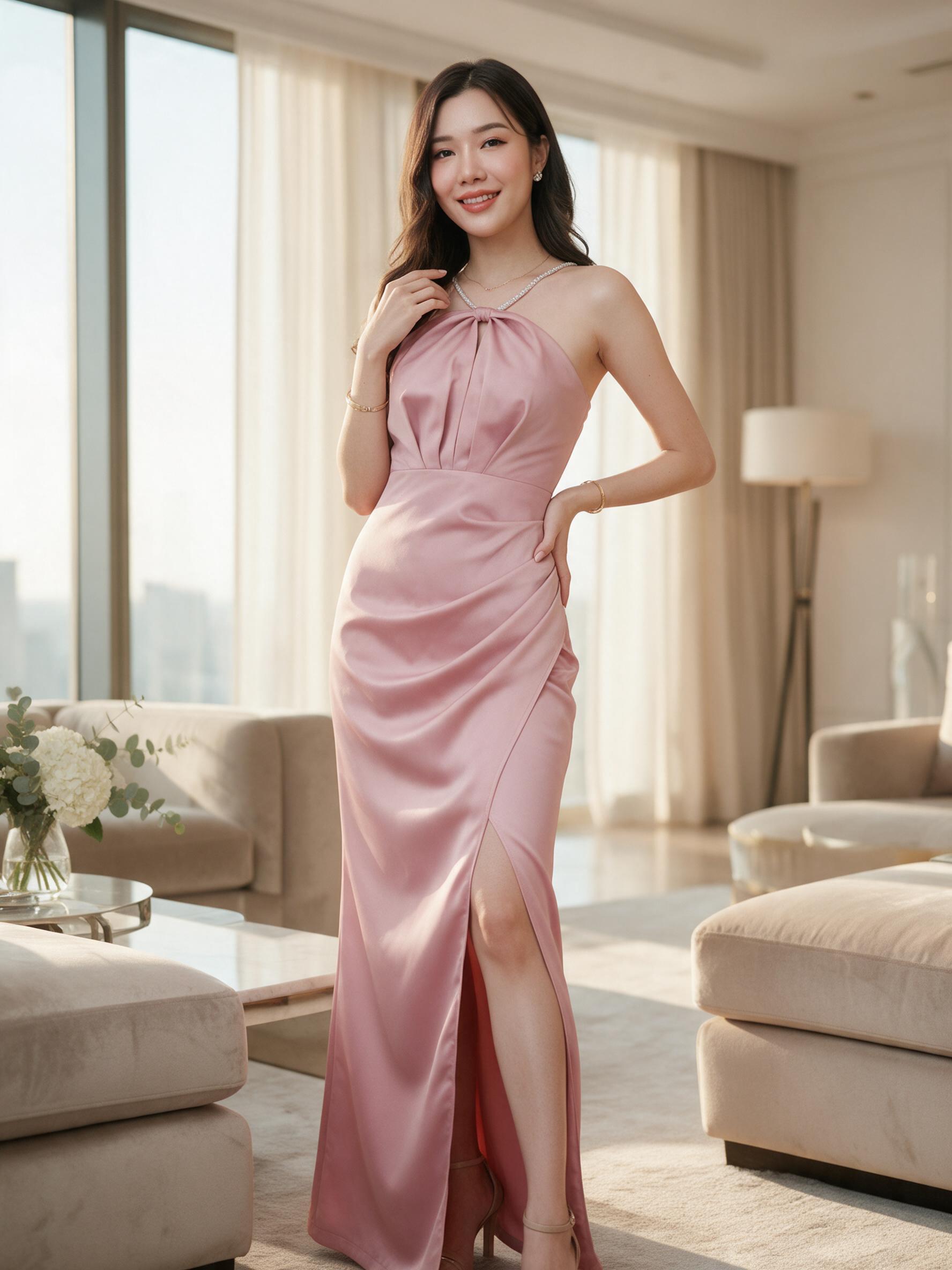 ราตรีออกงาน เดรสไปงาน ชุดเดรสสายเดี่ยวแต่งอะไหล่เพชรออกงาน - ลุคใส่จริง