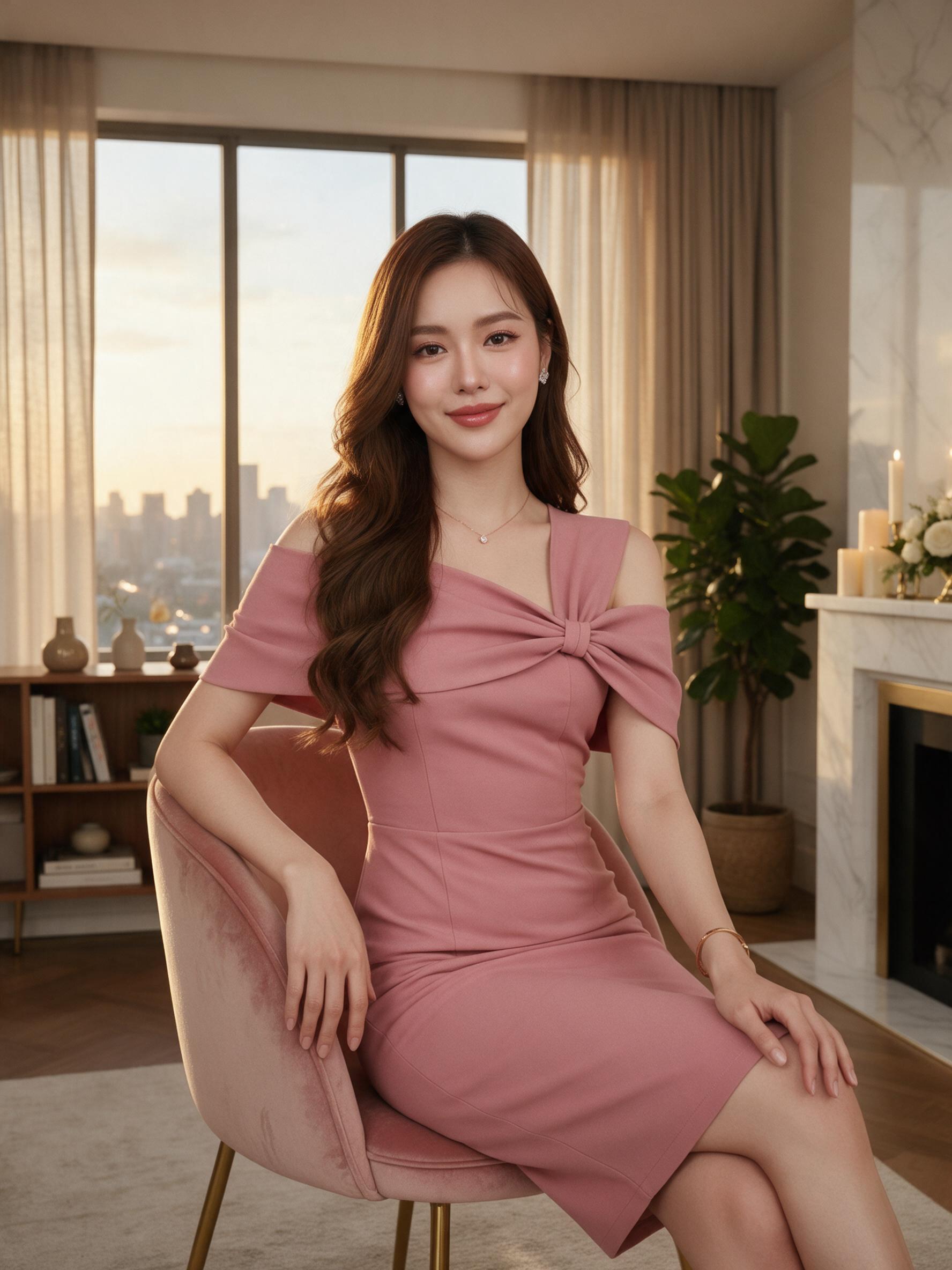 ชุดเดรส ชุดออกงาน ชุดราตรี F274 รวบโบว์ 3 แฉก - ลุคใส่จริง