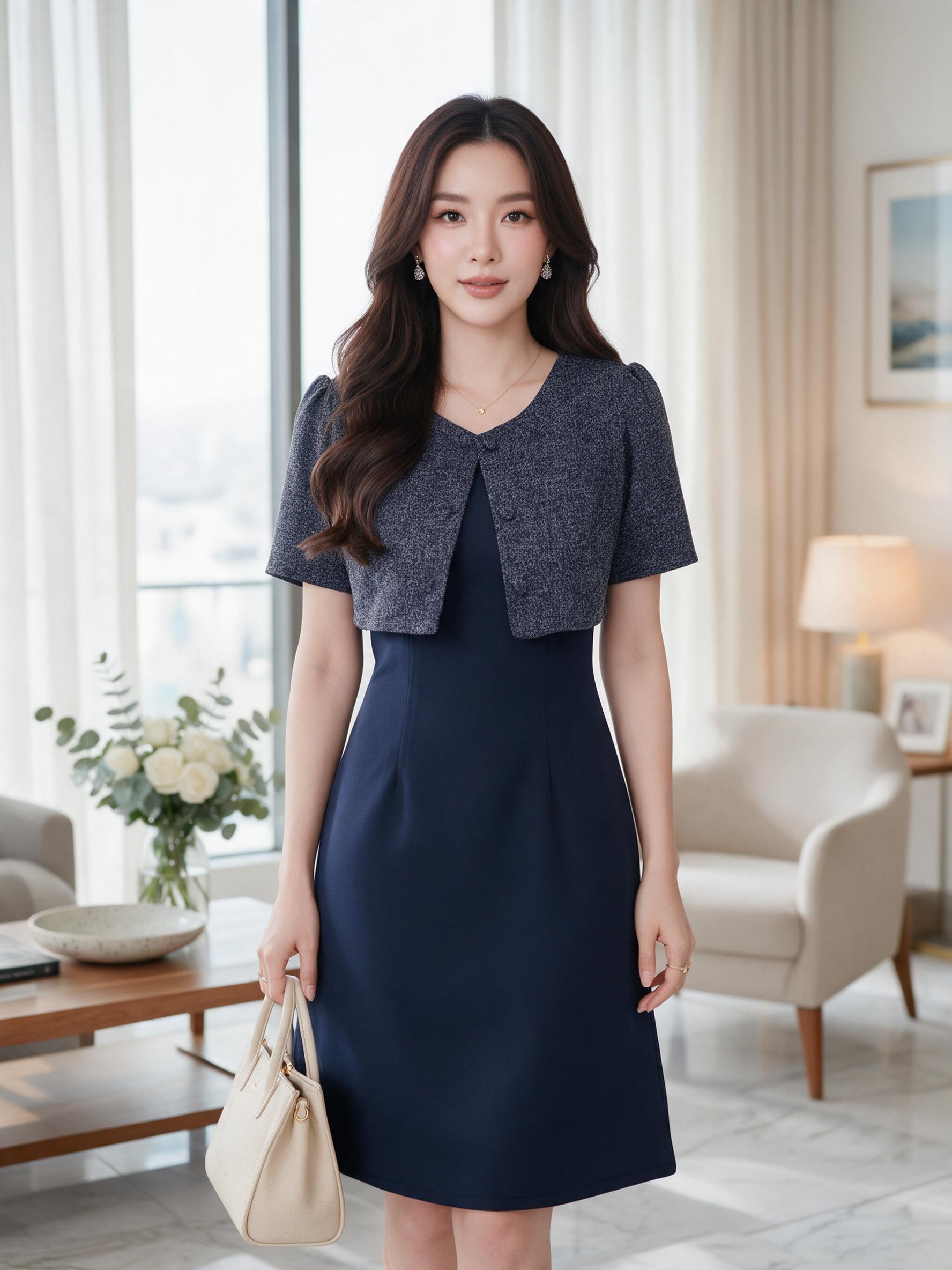Raynie dress - ชุดเดรสทำงาน ชุดทำงานผู้หญิง เดรสยาว - ลุคพอร์ตเทรต