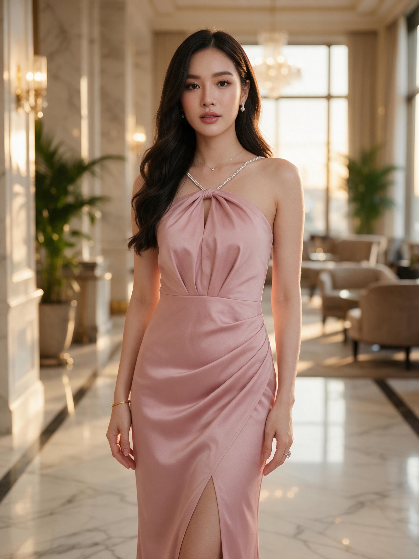ราตรีออกงาน เดรสไปงาน ชุดเดรสสายเดี่ยวแต่งอะไหล่เพชรออกงาน - ลุคพอร์ตเทรต