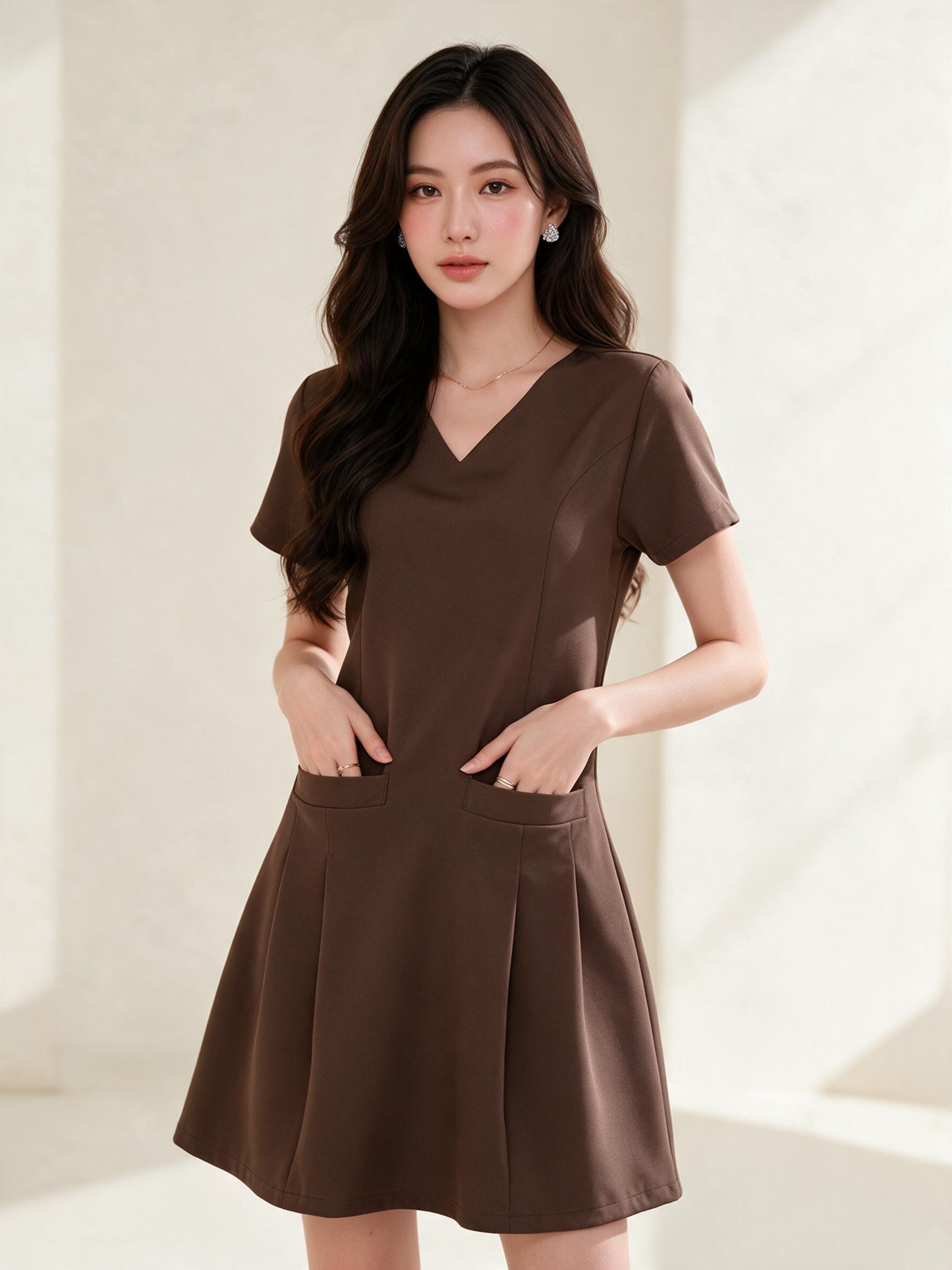 Barry dress - ชุดเดรสทำงาน ชุดทำงานผู้หญิง เดรสมีกระเป๋า - ลุคพอร์ตเทรต