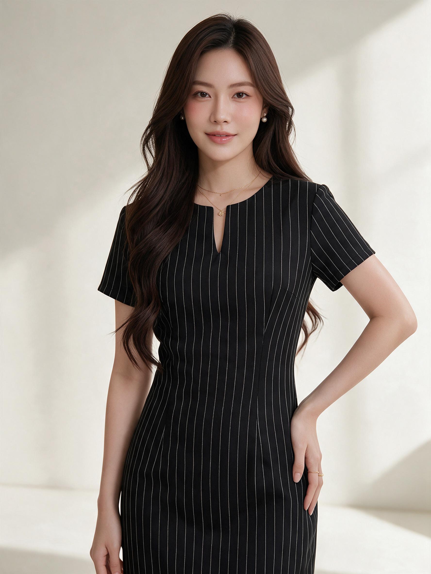 Basic me dress (ลายพิเศษ) - ชุดเดรสทำงาน ชุดทำงานผู้หญิง - ลุคพอร์ตเทรต
